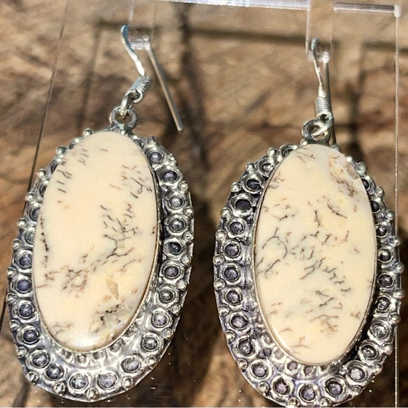 “Stone of Plentitude” Dendritic Agate Earrings 2” - Picture 2 of 14